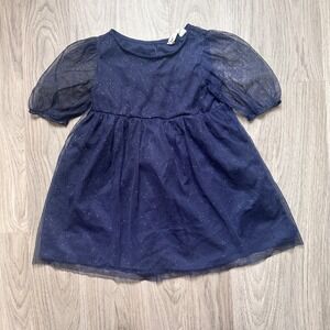 H M Girls Navy Sparkle Tulle Puff Sleeve Dress Size 2T Toddler